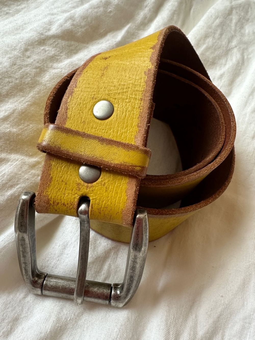BAD yellow distressed Leather Belt size 34 men’s